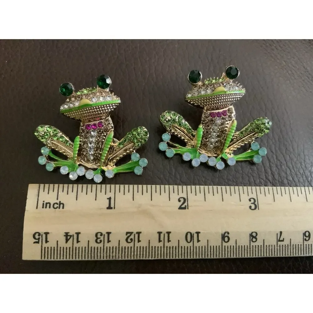 Baublebar Frog Earrings Gold CZ Stud Statement Whimsical Boho Crystal Retro VTG